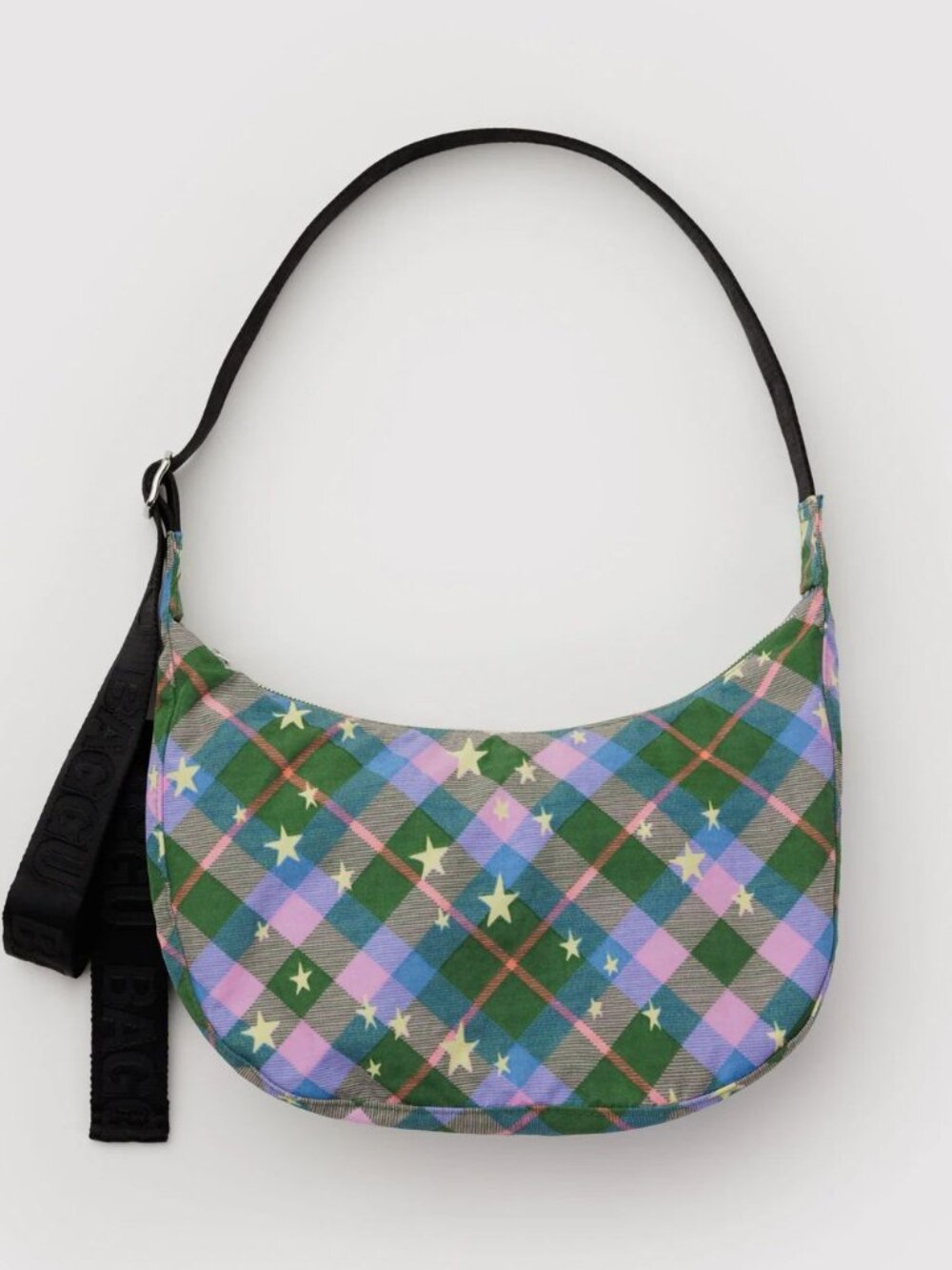 NWT Baggu Medium Crescent Bag - Green Star Plaid - Picture 4 of 8